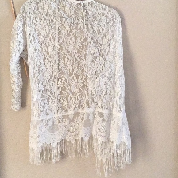 SHEER OPEN LACE WHITE ROBE with fringe detailed hem Never worn, no snags. XS/S - Picture 4 of 4